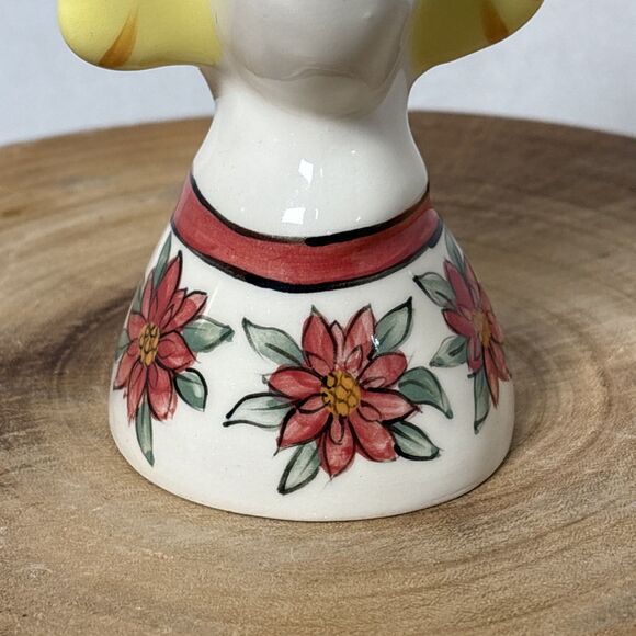Vintage White Dog Pottery Christmas Angel Poinsettia Gift Figurine Candle Holder - Picture 9 of 14